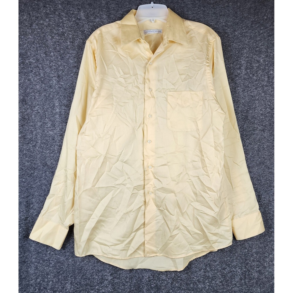 Geoffrey Beene Dress Shirt Mens M 15.5 34/35 Sateen Yellow Button-Down EUC